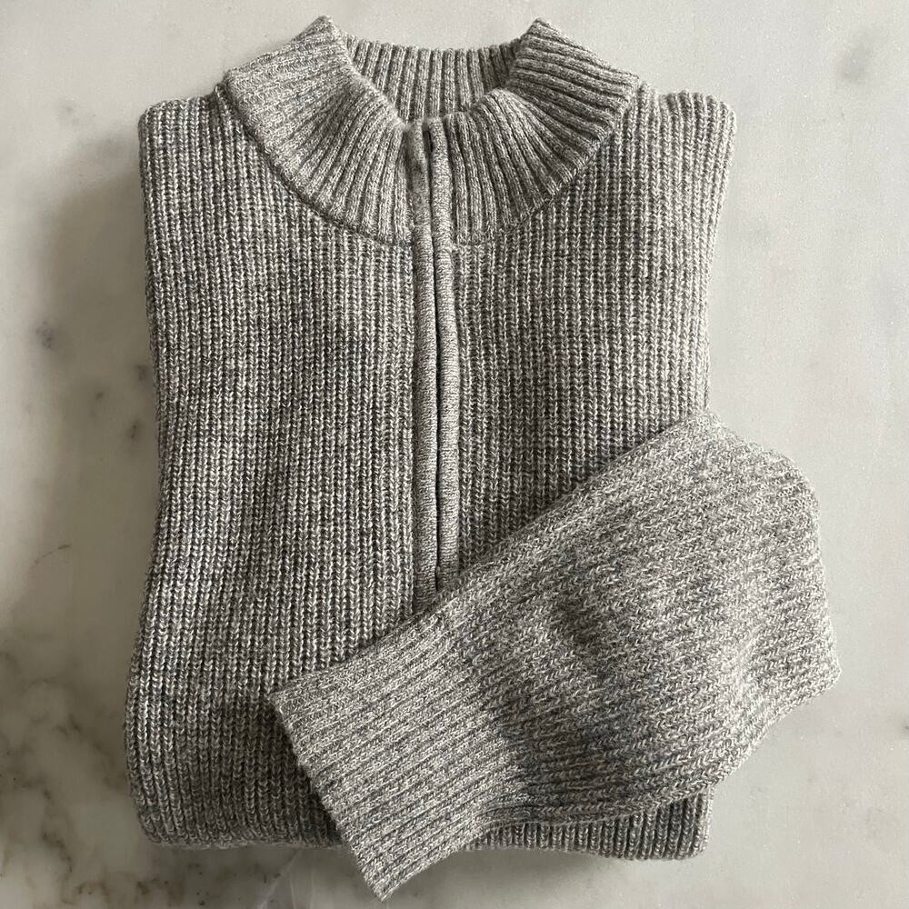 Schott Bros Men’s Quarter Zip Sweater Medium Light Gray Wool Nylon